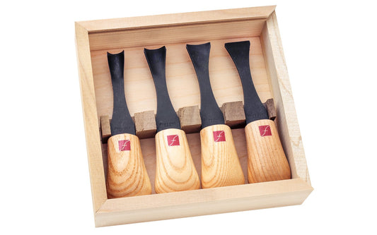 Flexcut Super-Wide Palm Carving Set ~ FR704 - 4-piece set - Includes Sweep #3 x 7/8" (22 mm), Sweep #6 x 13/16" (20 mm), Sweep #8 x 11/16" (17 mm), Sweep #9 x 9/16" (14 mm) - High Carbon Steel blades - Ash wood handles - Palm Carving Tool Set - Made in USA - Wide Palm Carving tools give maximum wood removal with minimum effort  ~ 651646007047