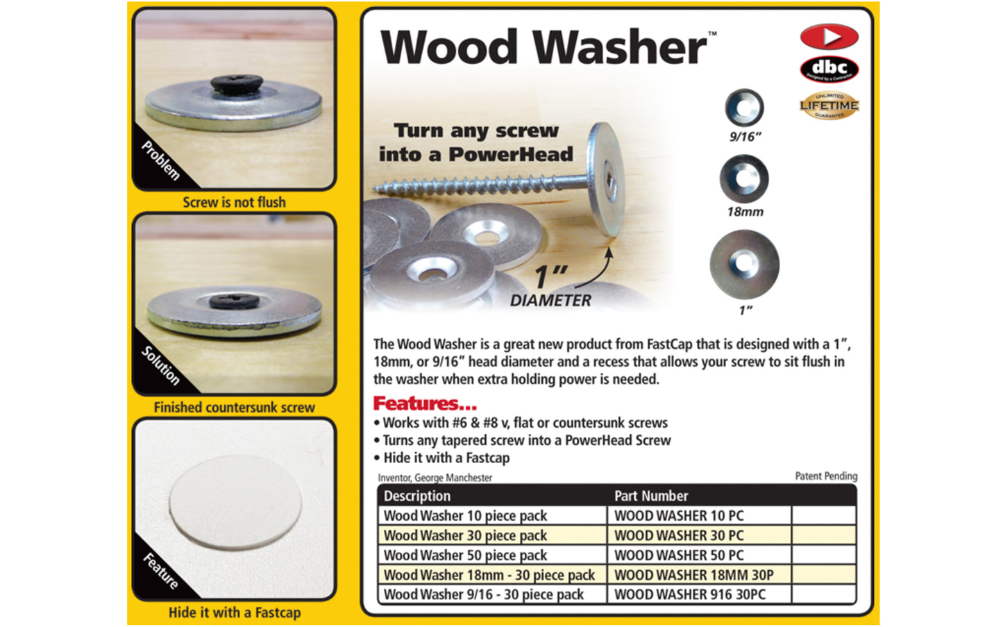 FastCap Wood Washer 1" Diameter - 30 Pack ~ Countersunk Washers - Model No. WOOD WASHER 30PC