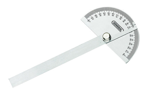 General Tools Model No. 18 ~ Easily mark, measure & transfer angles for woodworking, machining, & other measuring applications ~ Stainless steel ~ 6" protractor arm with knurled locking nut ~ 3-3/8" x 2" size head ~ Etched graduations ~ Round head ~ 038728220240