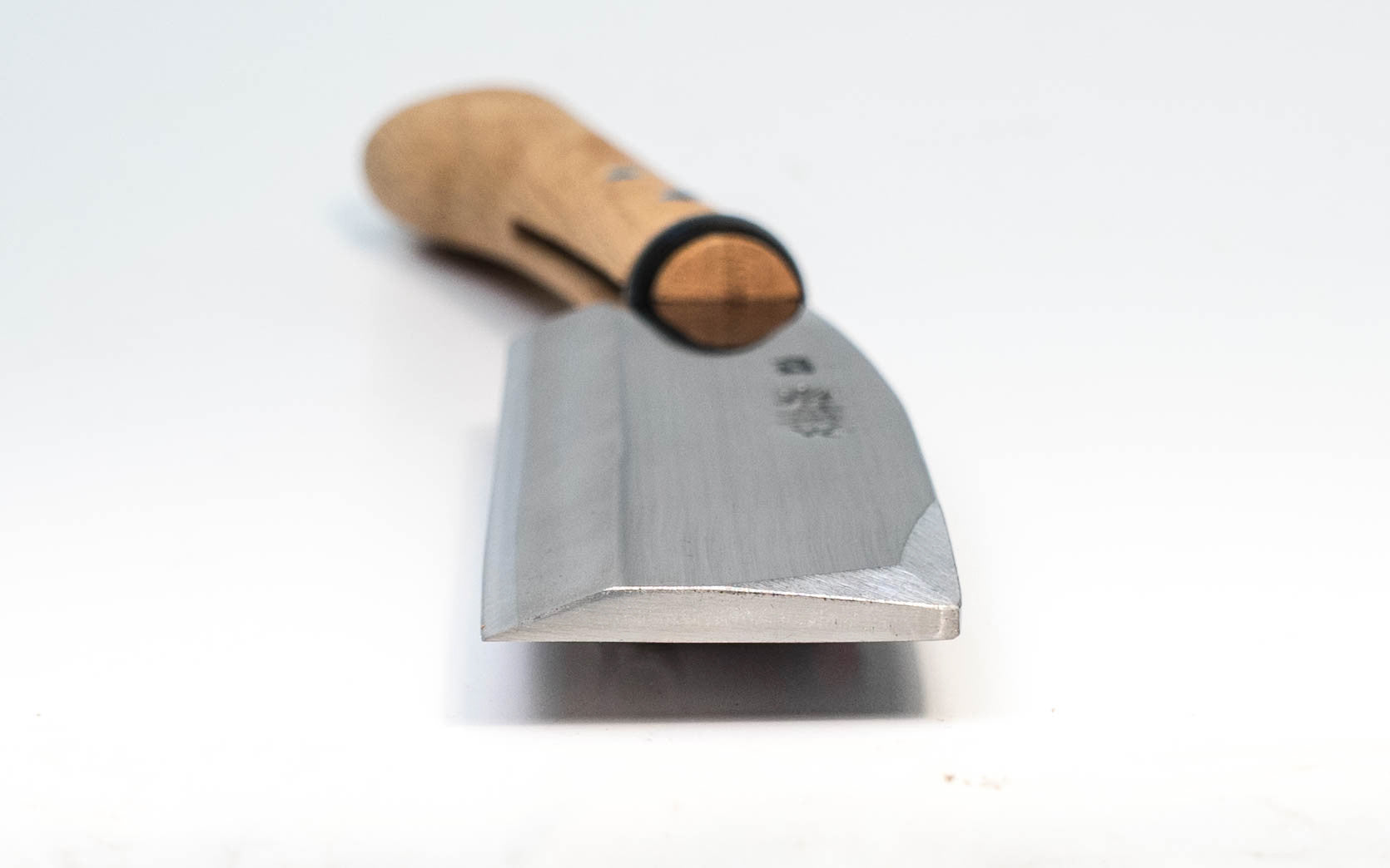 Japanese Forged Laminated Froe-Knife ~ Made in Japan · Hand forged laminated steel head ~ Tempered to HRC 63 ~ Single bevel edge - razor sharp ~ 7-1/8" cutting edge ~ 1/4" extra thick back of blade