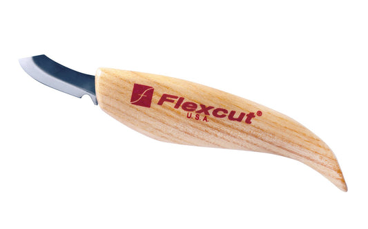 Flexcut Upsweep Carving Knife ~ KN28 - Made in USA ~ 1-1/4" (32 mm) bevel blade length - High Carbon Spring Steel blade - Tempered to HRC 59-61 ~ used for incising & carving detailed designs. The curved blade is easier for carving & shaving ~ 651646500289