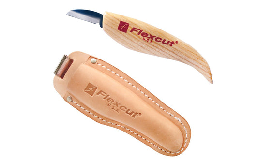 Flexcut Skew Carving Knife ~ KN12 - Made in USA ~ 1-1/4" (32 mm) bevel blade length - High Carbon Spring Steel blade - Tempered to HRC 59-61 ~ Great beginner carving knife ~ General purpose carving knife. Its more rounded point is very durable - KN30 - Flexcut Hip Knife ~ Includes Leather Sheath 