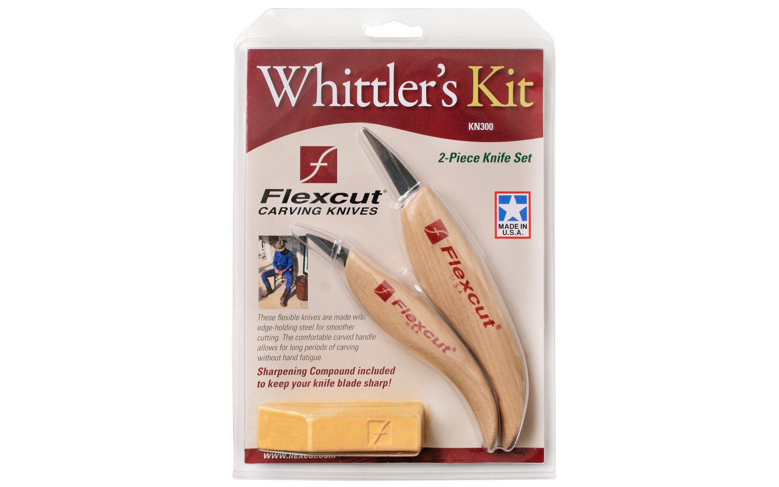 Flexcut Whittler's Knife Kit ~ KN300 - Made in USA ~ 2-piece Whittler's Knife set is a good whittler knife kit. Included in this set are the Flexcut KN13 Detail Knife, & KN27 Mini-Detail Knife - Whittler's Knife Kit - Two piece set ~ 2-knife kit ~ Flexcut Whittler's Knife Set
