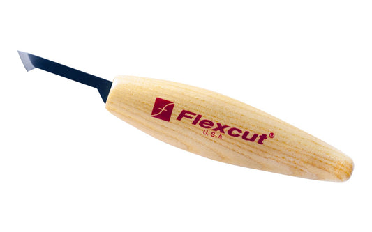 Flexcut Detail Skew Carving Knife ~ KN32 - Made in USA ~ 7/16" (11 mm) bevel blade length - High Carbon Spring Steel blade - Tempered to HRC 59-61 ~ great for carving detail, feathers, cleaning stop cuts, & making vertical cuts where space is limited. The extended shank helps for a deeper reach of the blade ~ 651646500326