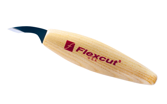 Flexcut Fine Detail Carving Knife ~ KN35 - Made in USA ~ 1/2" (13 mm) bevel blade length - High Carbon Spring Steel blade - Tempered to HRC 59-61 ~ Fine Detail Knife is designed for making fine detail cuts. The user has the ability to “choke up” on the blade for more precise cuts. The handle shape holds like a pencil or conventional knife
