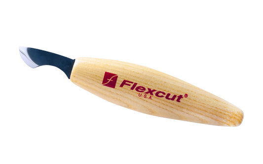 Flexcut Radius Carving Knife ~ KN36 - Made in USA ~ 3/4" (19 mm) bevel blade length - High Carbon Spring Steel blade - Tempered to HRC 59-61 ~ Radius Knife has a curved bevel & blade for making push cuts, slice cuts & V-shaped cuts. The skewed curvature of the bevel allows for a rolling action & allows for a different approach ~ 651646500364