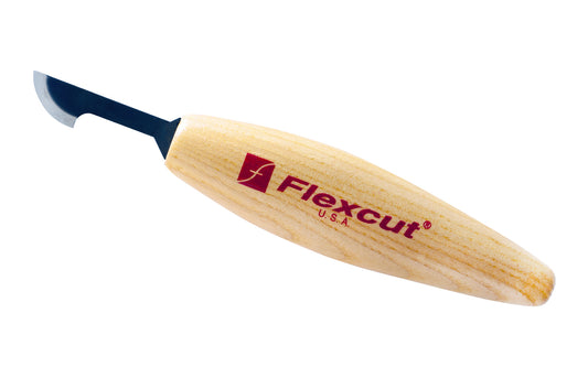 Flexcut Hooked Skewed Carving Knife ~ KN37 - Made in USA ~ 13/16" (21 mm) bevel blade length - High Carbon Spring Steel blade - Tempered to HRC 59-61 ~ Hooked radial bevel & is perfect for waterfowl carving & cleaning - It also can be used to make V-cuts using a rolling action - Waterfowl Carving Knife ~ 651646500371