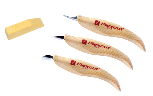 Flexcut Detail Knife Carving Kit ~ KN400 - Made in USA ~ KN19 Mini Pelican Knife, KN27 Mini-Detail Knife, & KN20 Mini-Chip Carving Knife - Detail Knife Kit - Three piece set ~ 3-knife kit ~ Flexcut Fine Detail Knife Set ~ Made in USA ~ 651646504003