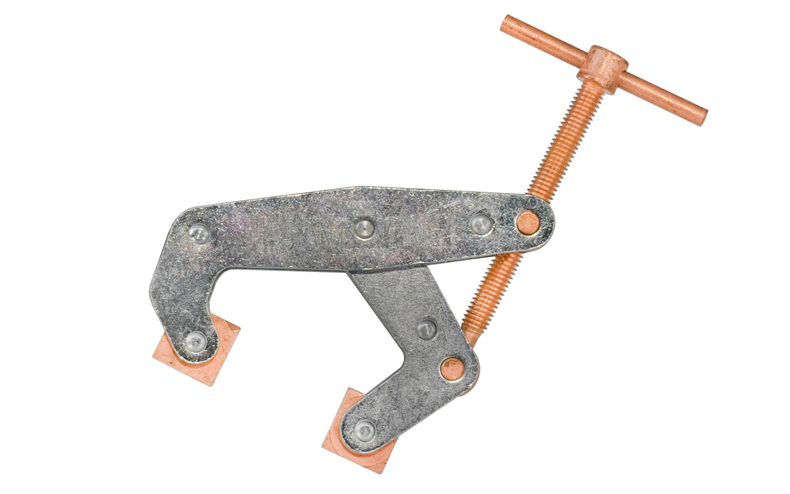 Kant Twist Cantilever Clamp - Made in USA ~ T-Handle - Copper plated jaws, screw & T-handle are ideal for welding - Great for spot welding, drilling, bolting - Three different gripping faces: Knurled, smooth & V-slot for holding round stock - Eliminates the distorting & twisting of your work pieces & provides a strong, 4:1 clamp ratio - Deep Throat