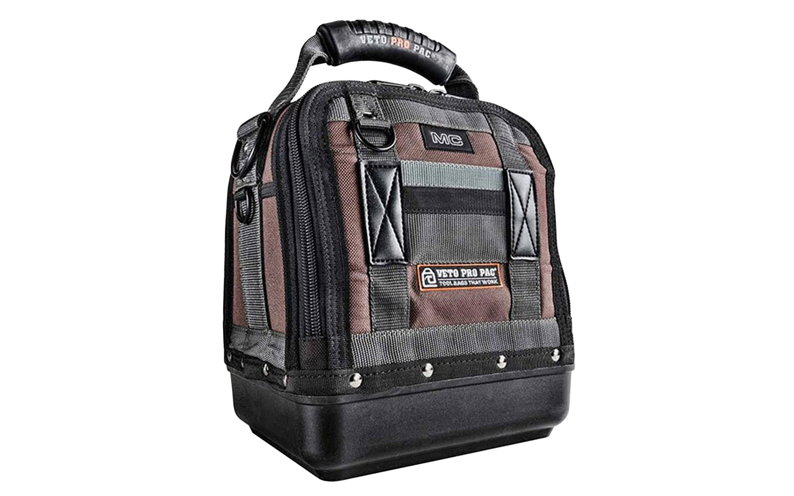Veto Bags - Veto Pro Pac MC - 20 interior & exterior pockets - Compact storage bag with zipper - Waterproof thick polypropylene base - shoulder strap - 851578000424 - Model MC - tool storage - 10" Long x  8" Wide x  12" High - 3 large pockets for meters & large tools - Model MC - troubleshooting, diagnostics bag - Veto