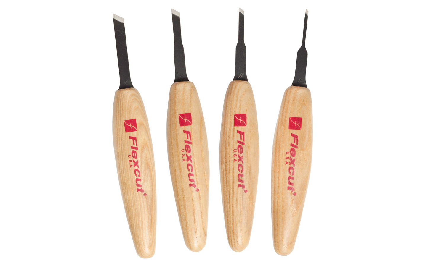Flexcut Skew Micro Tool Carving Set ~ MT200 - Made in USA ~ 4-piece Set ~ Blades are made of High Carbon Spring Steel, Tempered to HRC 59-61. The cutting edges are hand honed & polished ~ Micro Chisels ~ Set includes 1/16" (1.5mm) - 1/8" (3mm) - 3/16" (5mm) - 1/4" (6mm) Skews - Excellent for miniature & extra fine detail carving work ~ 651646302005