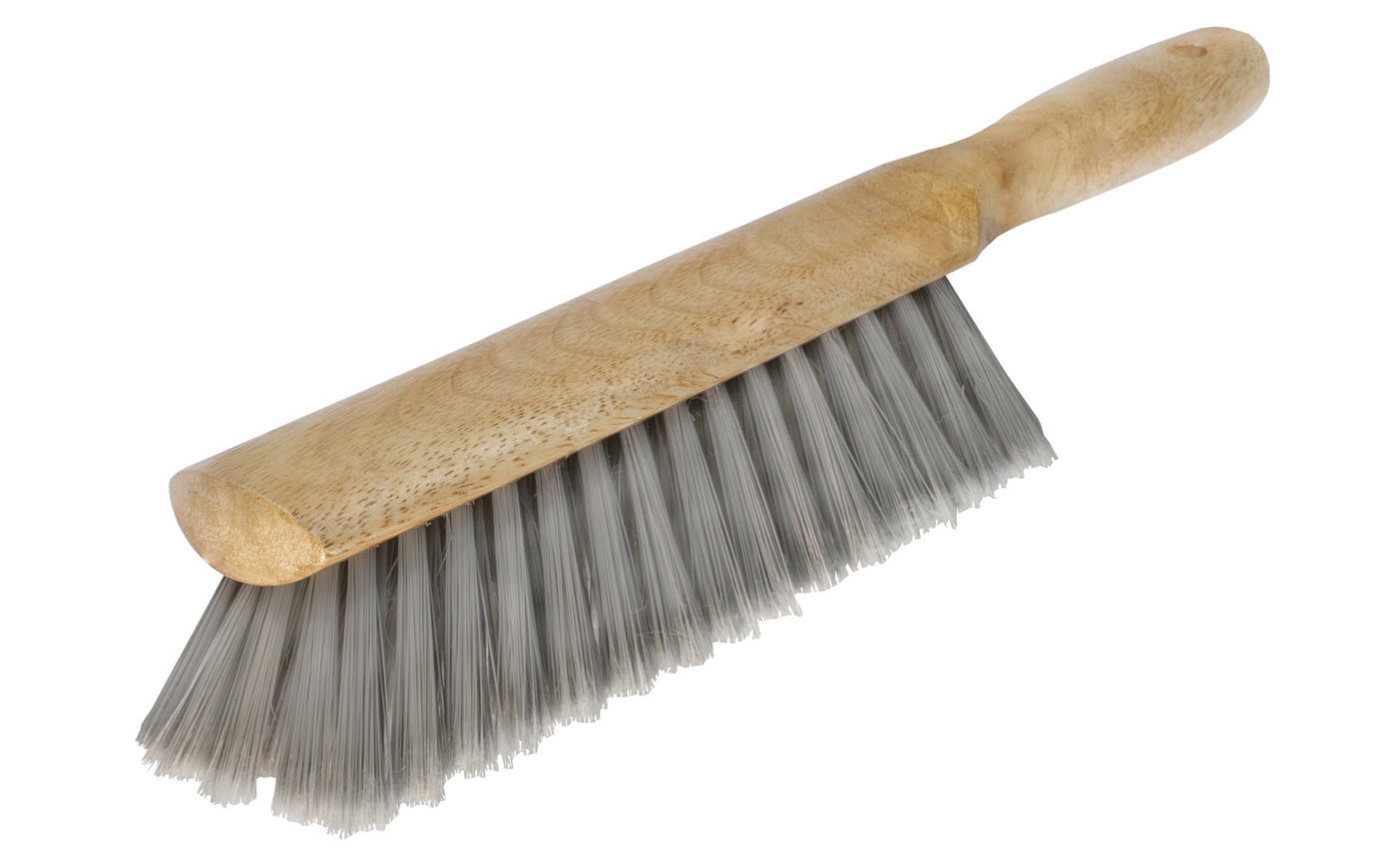 Bench Brush ~ Grey Flagged Poly Fiber Bristles - Magnolia Counter Duster Model No. 55 ~ Well-made duster ~ Bristles are staple set in clear lacquered hardwood block ~ Moderate/Light stiffness - Softer tip ends on bristles ~ Great for wood chips & general woodshop debris