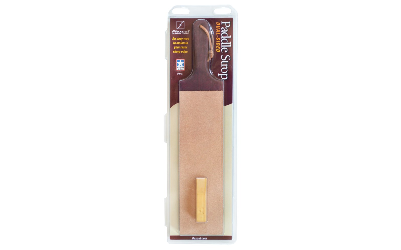 Flexcut Paddle Strop ~ PW16 - Made in USA ~ Excellent for getting that razor sharp edge on knives & tools - Leather Top Surface - With Compound ~ Perfect for Knives, Draw Knives, Hand Planes, Chisels, Mallet Tools, Turning Tools, Kitchen Cutlery 