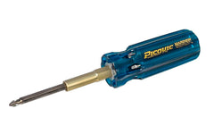 Handle made in Canada ~ Model No. 88102B. Multi-bit Picquic "Mariner" screwdriver is perfect for any marine environment. It has Electroless nickel plated bits to resist corrosion. Bits included: #1, #2, #3 philips, #2 square, 1/8", 1/4",  3/16" slotted. Bit storage in handle. 57369881054. Marine grade anti-corrosive