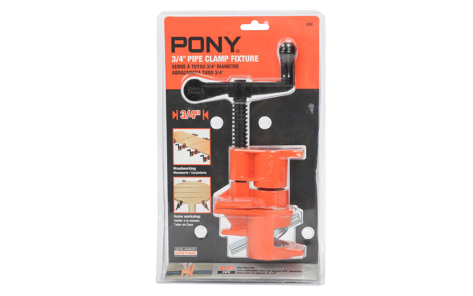 Pony 3/4" Pipe Clamp Fixture ~ No. 50 - Pony Pipe Clamp - Jorgensen Pipe Clamp - 3/4" Pipe clamp - Cast Iron frame & steel hardware - Crank Handle - #50