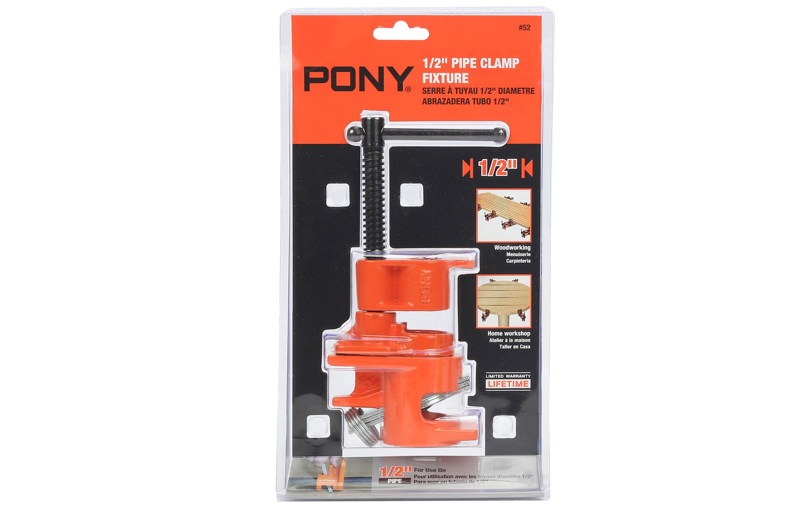 Pony 1/2" Pipe Clamp Fixture ~ No. 52 - Pony Pipe Clamp - Jorgensen Pipe Clamp - 1/2" Pipe clamp - Cast Iron frame & steel hardware - Swivel Handle - #52