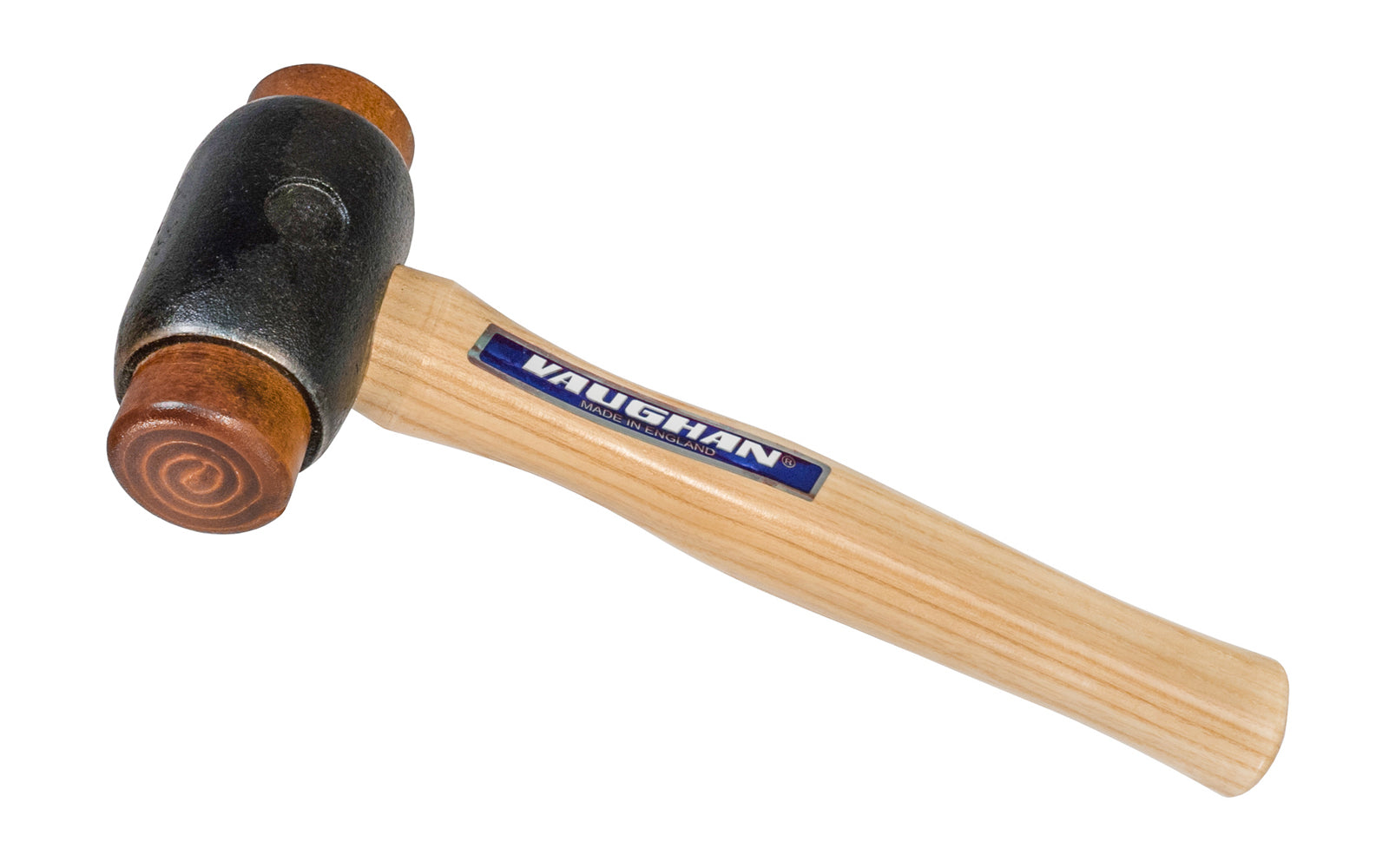 Vaughan Rawhide Face Mallet with Malleable Iron Head - Made in England ~ Rawhide heads are compressed under hydraulic pressure, then seasoned for durability ~ Malleable Iron Head ~ Tapered head sockets for replaceable faces ~ Hardwood Handle ~ Model R100 - Model R125 - Model RM150 ~ Model R175 ~ Model R200 ~ Model R275
