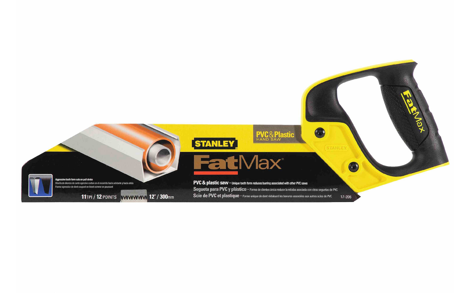 Stanley Fatmax 12" PVC & Plastic Handsaw - 13 TPI ~ 17-206 - Good for cutting PVC & plastics, it is also a good utility saw for other wood types including plywood, hardwoods, fine finish
