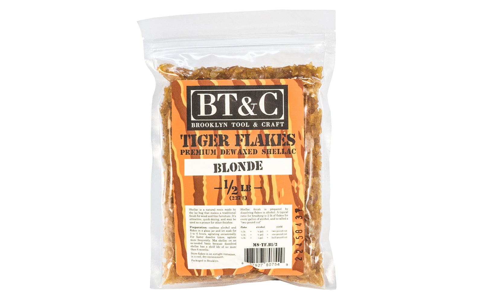 Tiger Shellac Dewaxed Blonde Shellac Tiger Flakes - 1/2 lb Bag – Hardwick & Sons