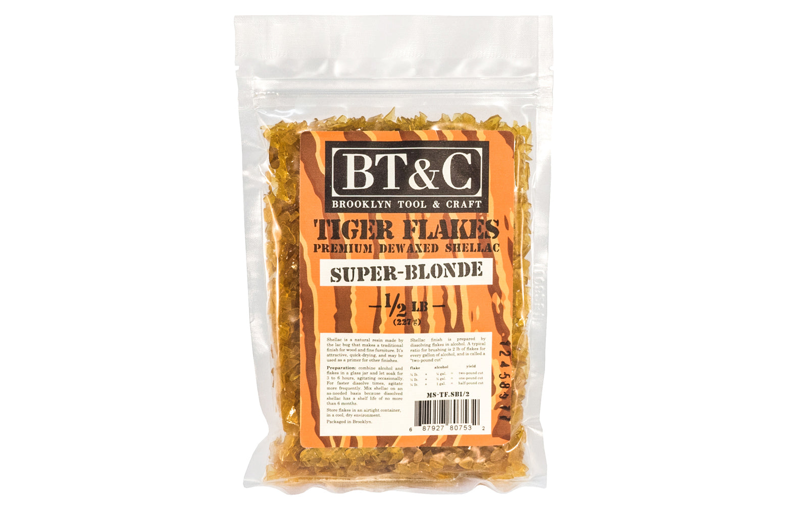 Tiger Shellac Dewaxed Super Blonde Shellac Tiger Flakes - 1/2 lb Bag – Hardwick & Sons