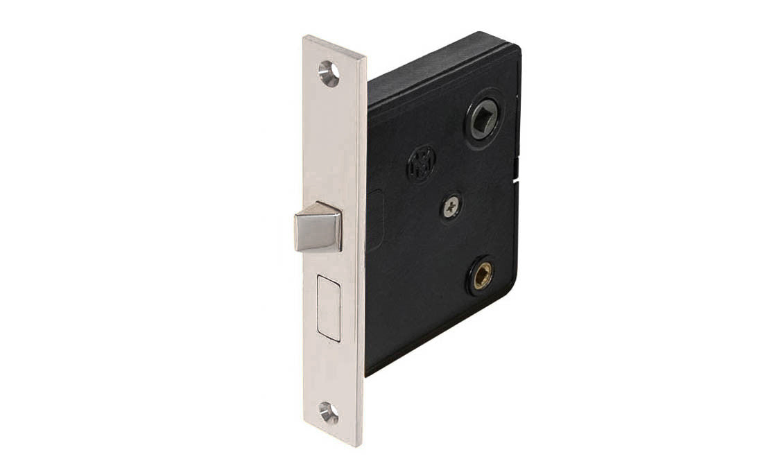A traditional & authentic old-style interior mortise lock set with a thumbturn recess hole for the deadbolt operation & locking of doors. Available in unlacquered brass, oil rubbed bronze, & polished nickel. Old-style privacy mortise lock set. Thumb turn lockset. 2-1/2" backset. Polished Nickel Finish