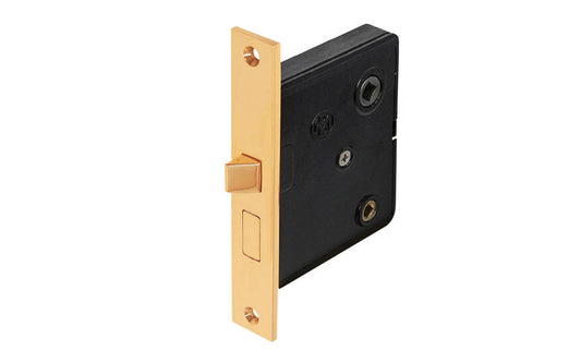 A traditional & authentic old-style interior mortise lock set with a thumbturn recess hole for the deadbolt operation & locking of doors. Available in unlacquered brass, oil rubbed bronze, & polished nickel. Old-style privacy mortise lock set. Thumb turn lockset. 2-1/2" backset. Unlacquered Brass (will patina over time). Un-lacquered Brass. Non-lacquered Brass.