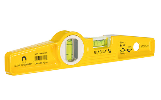 Stabila 10" (25 cm) Magnetic Torpedo Level ~ Type 81SM Die Cast - Model No. 25100 - Extra-strong Neodymium (rare-earth) magnet system is shake proof – leaves the hands free when aligning & positioning your work