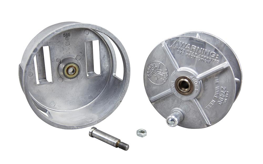 Klein Tools - Made in USA ~ Model 27400 - Load 12-18 gauge wire easily - Rugged, lightweight reel is smooth aluminum alloy with steel parts - Feeds pre-coiled wire smoothly, easily, & quickly to save time & reduce wasted wire - left or right hand use - Tie Wire Reel - rewind knob - Metal Tie Wire Reel - 6-1/2" diameter - 092644481901 