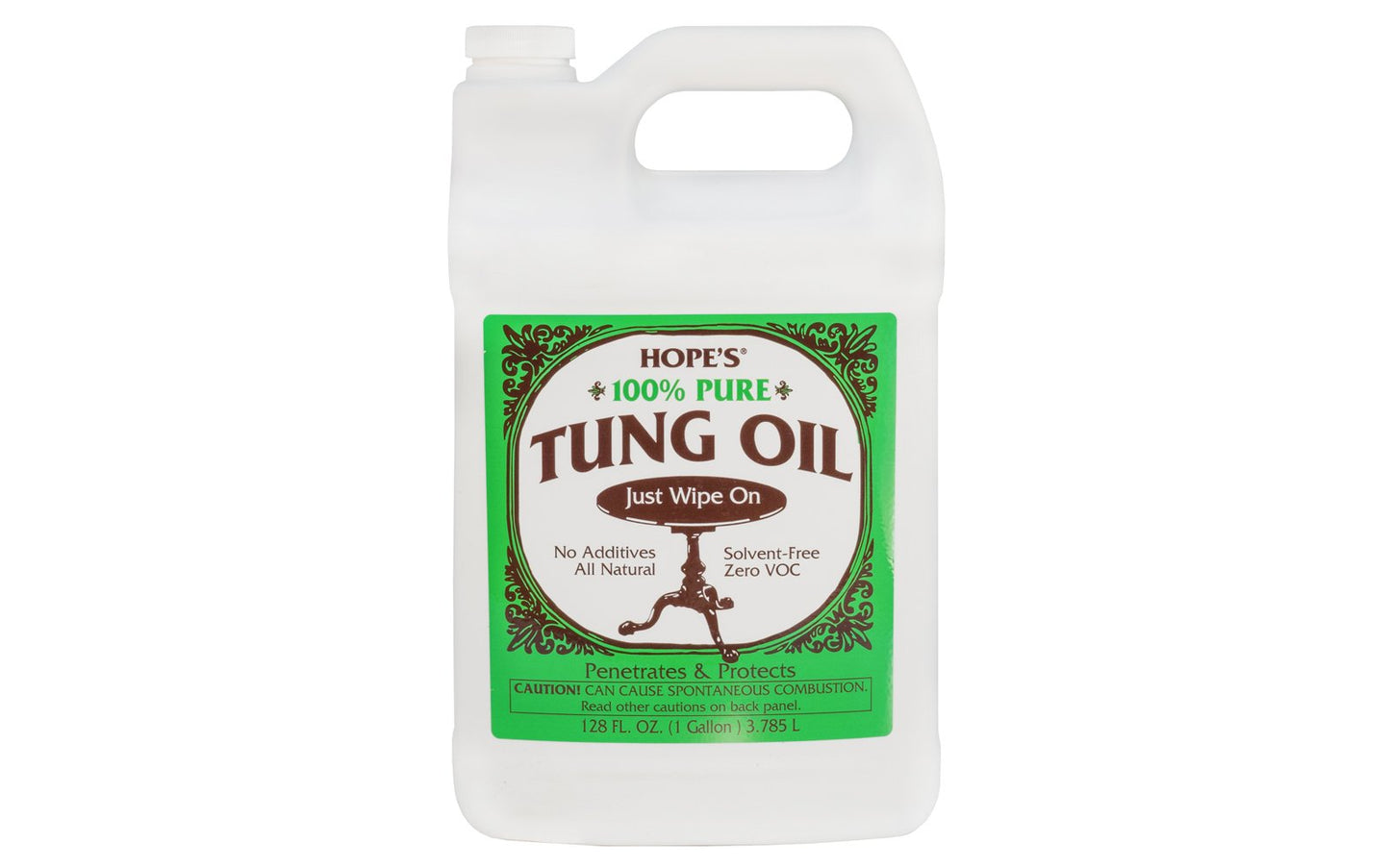 Hope's 100% Pure Tung Oil ~ 128 fl oz - 1 Gallon - Zero VOC ~ Protects & beautifies all types of woods ~ No additives - All natural ~ Produces a classic 'hand rubbed' finish on fine wood surfaces