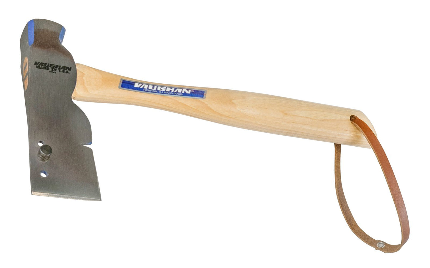 Vaughan Shingle Hatchet - 14 oz ~ SH - Made in USA ~ Vaughan Shingling Hatchet is fully polished with a milled, crowned face, nail slot & back blade - Designed for wooden shingles or shakes - Milled waffle-face & square headed - The 3 gauges on hatchet helps set overhang/exposure of shingles - Hickory Hardwood handle  