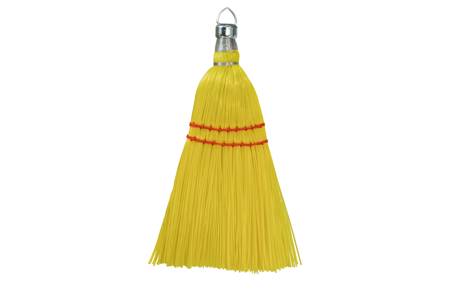 Yellow Plastic Whisk Broom - 12" Long - plastic bristles whisk broom / hand brush made by Magnolia. This whisk brush is sewed two times, cad. plated ring cap. Good for general purpose & the workshop area.