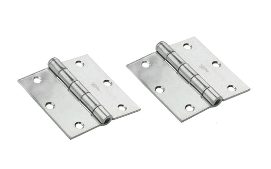 3-1/2" Zinc-Plated Steel Door Hinges - 2 Pack. removable pin broad hinge is designed for general utility & industrial applications. Hinges are swaged for mortise installations. Loose pin allows doors to be removed without taking off hinges. Sold as two hinges in pack.  National Hardware Model No. N195-669. 038613195660