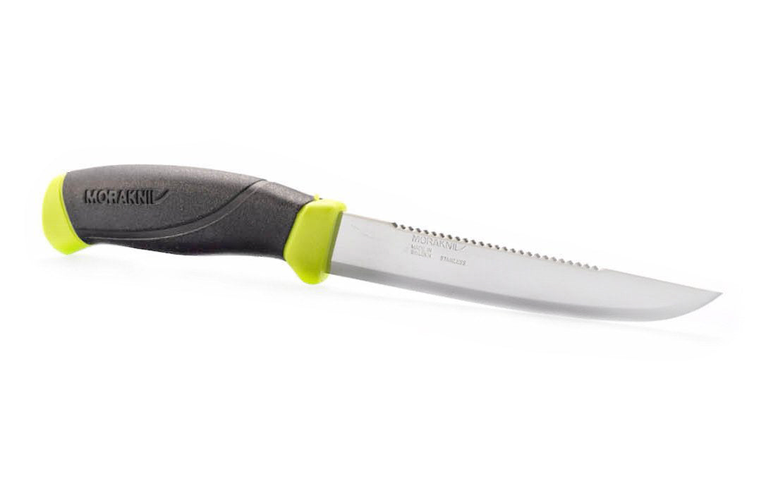 Mora Stainless Fishing "Comfort" Scaler Knife ~ Made in Östnor, Sweden · Made of high quality stainless steel ~ 5-3/4" long sharp fixed blade ~ High friction ergonomic rubber handle ~ Mora 11893 ~ 7391846010623