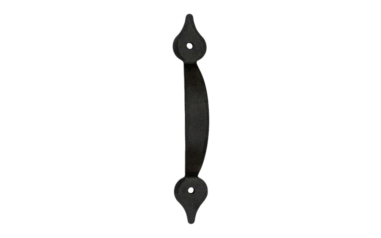 A hand-forged "Spade Style" cabinet pull handle. Made of steel material with a black finish, it has a nice durable & strong feel. Traditional & ornate piece of hardware is great for cabinets, furniture, drawers, & small doors. Powder coated to resist rust. Model 88616 ~ 3-1/2" on centers - Spade tips - Rustic finish