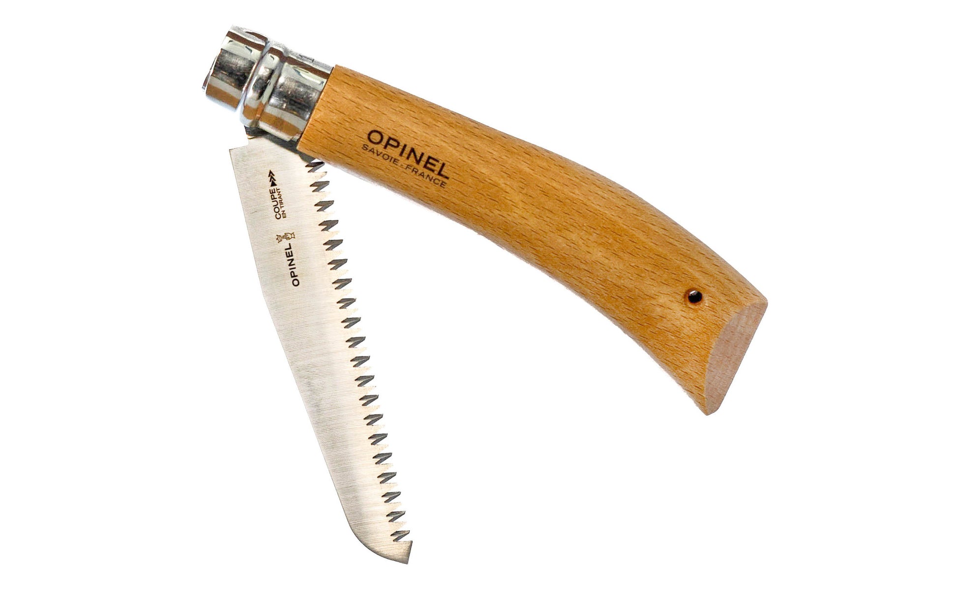 Opinel Garden Saw No. 12 ~ Made in France ~ Made in France · 5" long blade ~ Foldable blade with stainless locking collar ~ Made of high carbon steel with an anti-corrosive coating ~ Beechwood handle 