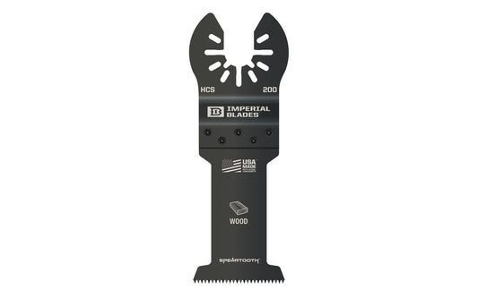 Imperial Blades "One Fit" 1-3/8" Speartooth Fast Cut Wood Blade. Re-engineered coarse tooth design delivers exceptionally fast, aggressive cuts. Recommended applications:  Wood, PVC, Drywall. Model IBOA200. Made in USA. 