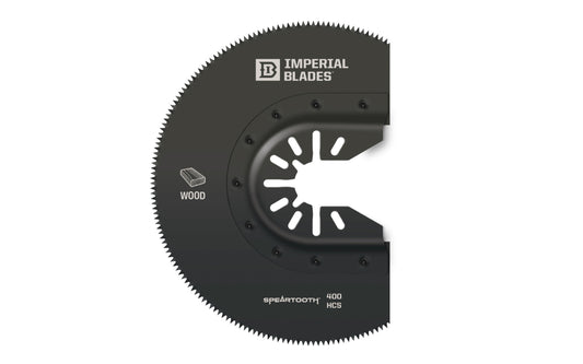 Imperial Blades "One Fit" 3-1/2" Segmented HCS Blade. Segment shape ideal for working in corners & on edges without overcut. The speartooth tooth design delivers fast, aggressive cuts. Raised-anchor design allows for long & straight flush-cuts. For Wood, PVC, Drywall. Sold as one piece in pack.  Made in USA.