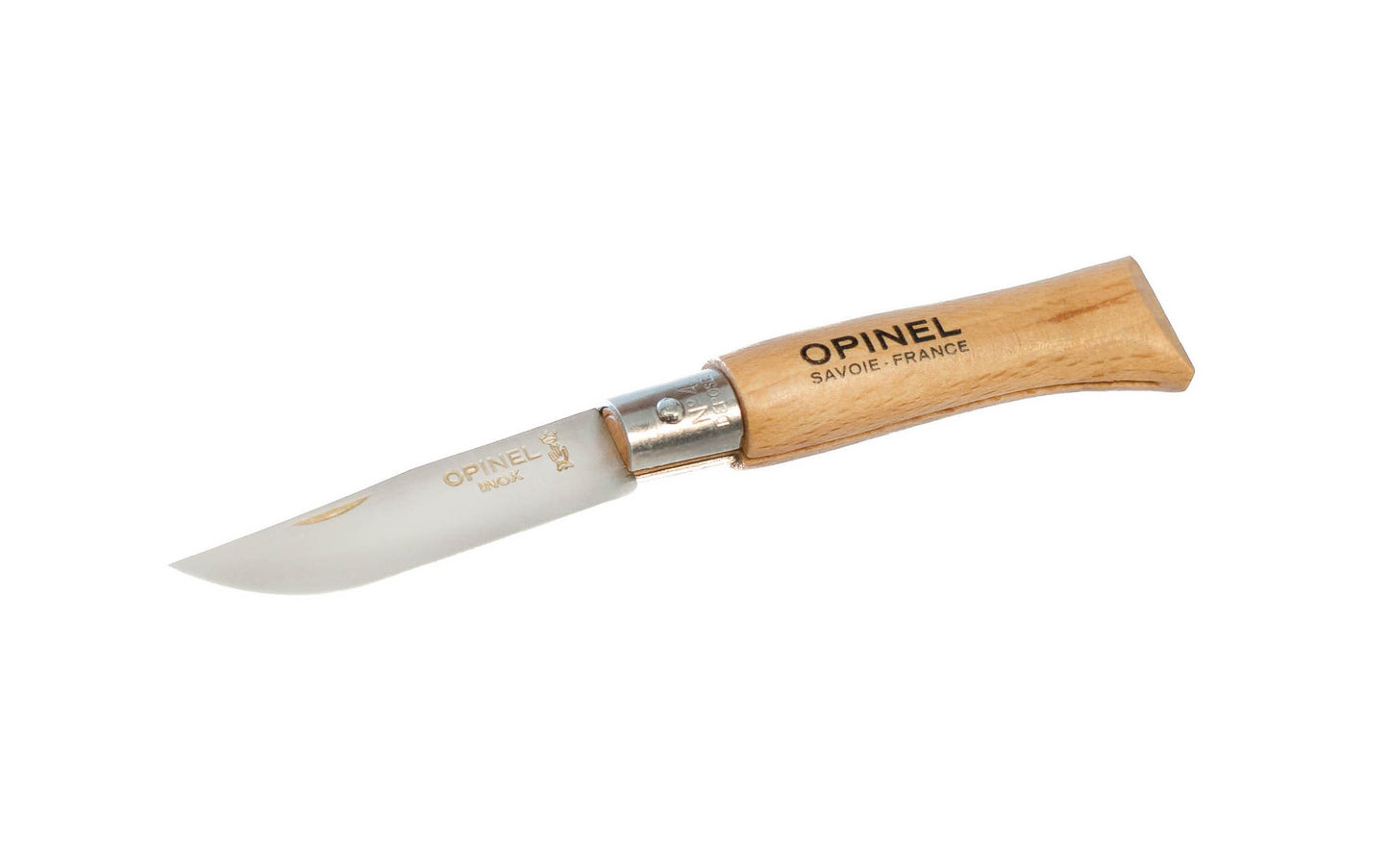 Opinel Mini Stainless Steel Pen Knife ~ Made in France ~ Classic stainless model ~ Foldable blade ~ Made of 12c27 Sandvik stainless steel ~ Genuine Beechwood handle ~ Great for letters & small tasks