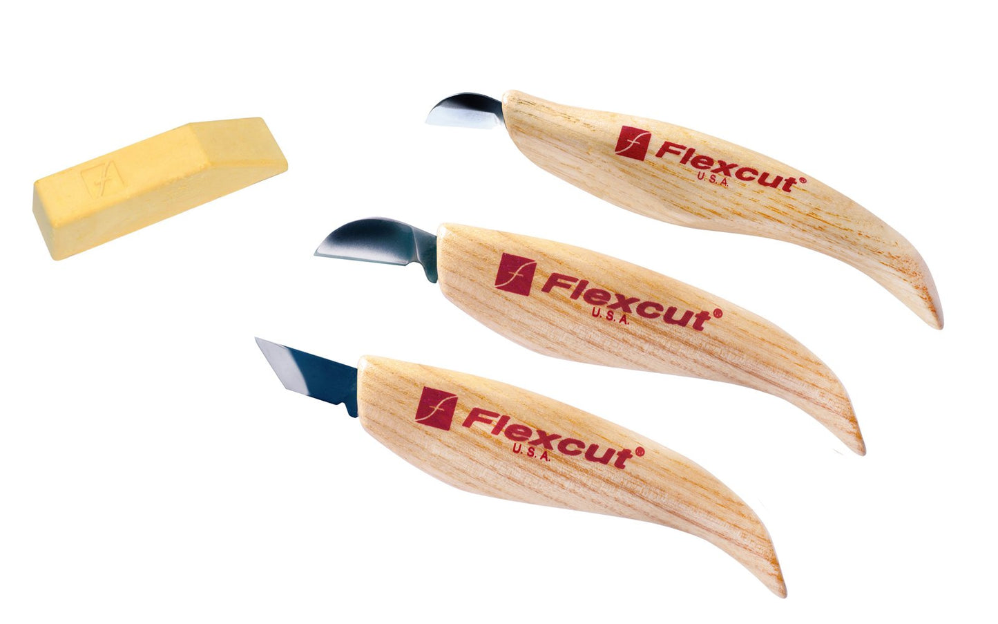 Flexcut 3-Knife Chip Carving Set ~ KN115 - KN11 Skew Knife,  KN15 Chip Carving Knife,  & KN20 Mini-Chip Carving Knife ~ High Carbon Spring Steel blades - Tempered to HRC 59-61 - Made in USA - Flexcut Three Piece Set ~ Flexcut 3-piece set - Chip Carving Set ~ 651646501156
