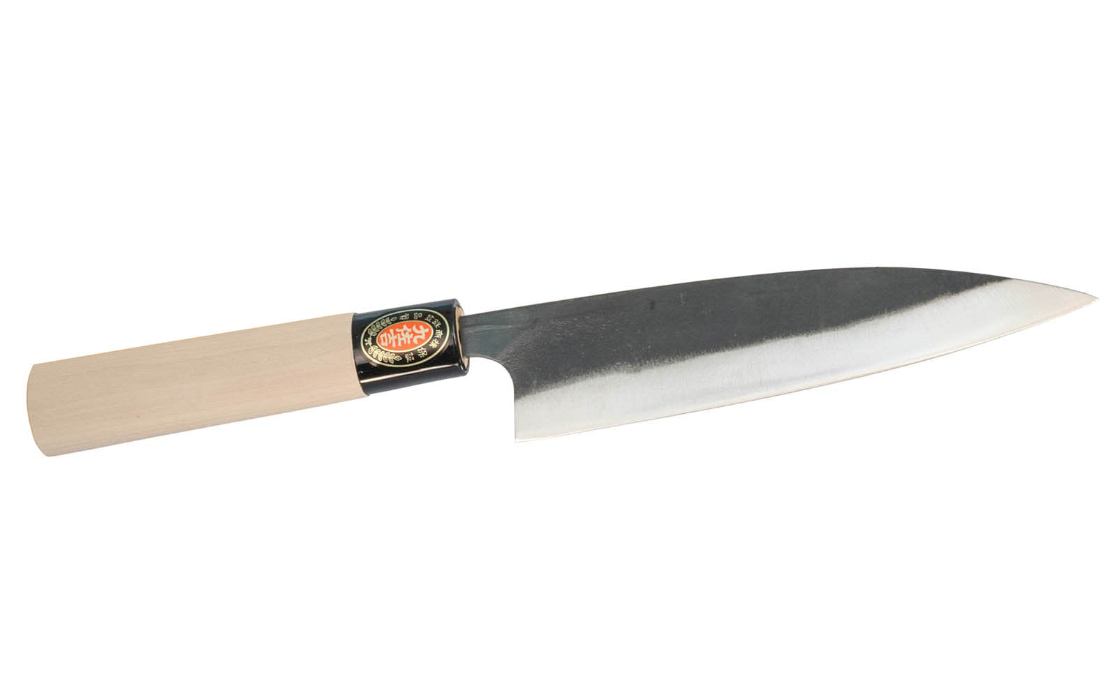 Yoshida Hamono Kyusakichi "Funayuki Hocho" Laminated Knife - 155 mm Blade is good for slicing fish & meats. Medium long & medium blade is suitable for slicing. Laminated with high carbon and mild steel. 155 mm blade  (6-1/8" cutting edge). Wooden Handle. Made in Japan. Model 6001. 4951572006470. Kusakichi Kitchen Knife