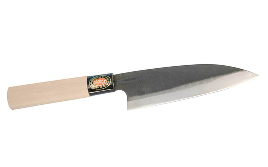 Yoshida Hamono Kyusakichi "Funayuki Hocho" Laminated Knife - 155 mm Blade is good for slicing fish & meats. Medium long & medium blade is suitable for slicing. Laminated with high carbon and mild steel. 155 mm blade  (6-1/8" cutting edge). Wooden Handle. Made in Japan. Model 6001. 4951572006470. Kusakichi Kitchen Knife