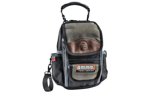 Veto Bags - Veto Pro Pac model MB - Leather Trim Panels - Detachable rubber handle & electrical tape strap - 851578000356 - Veto Pac Pac Tool Bag - MB Pouch - Meter Pouch - D-ring clips - Shoulder strap - Features 10 interior & exterior pockets - 10 pocket pouch - Belt slot - 2 meter pockets - Heavy duty meter bag