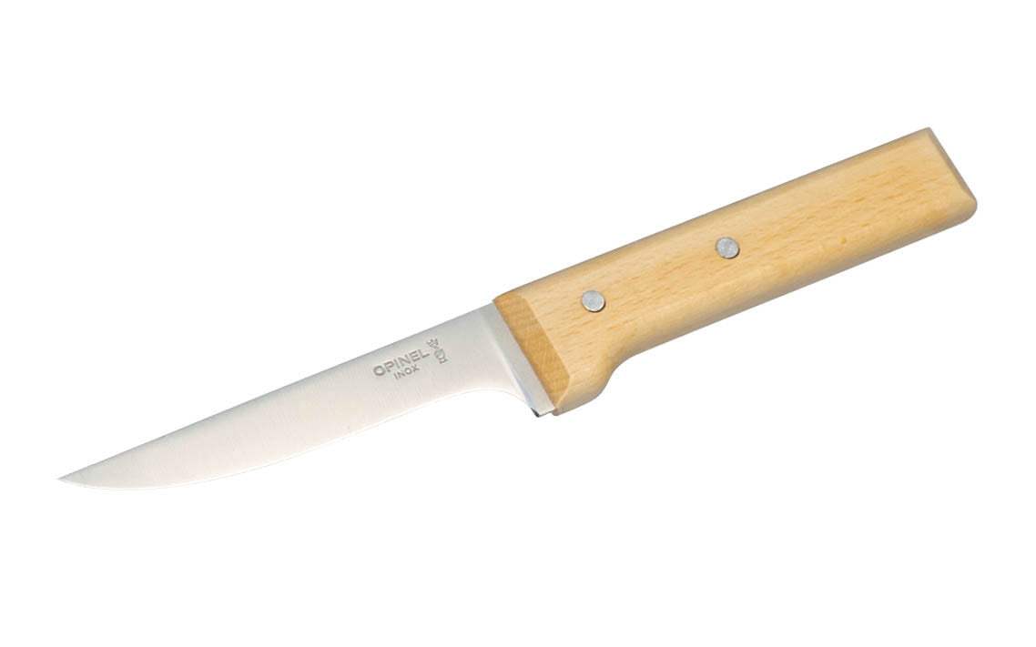 Opinel Meat & Poultry Knife. Model No. 122 ~ Excellent for meats ~ Well-balanced feel in hand ~ Varnished Beechwood handle. This knife features a short & rigid blade to separate flesh from bones & remove fat from meats.