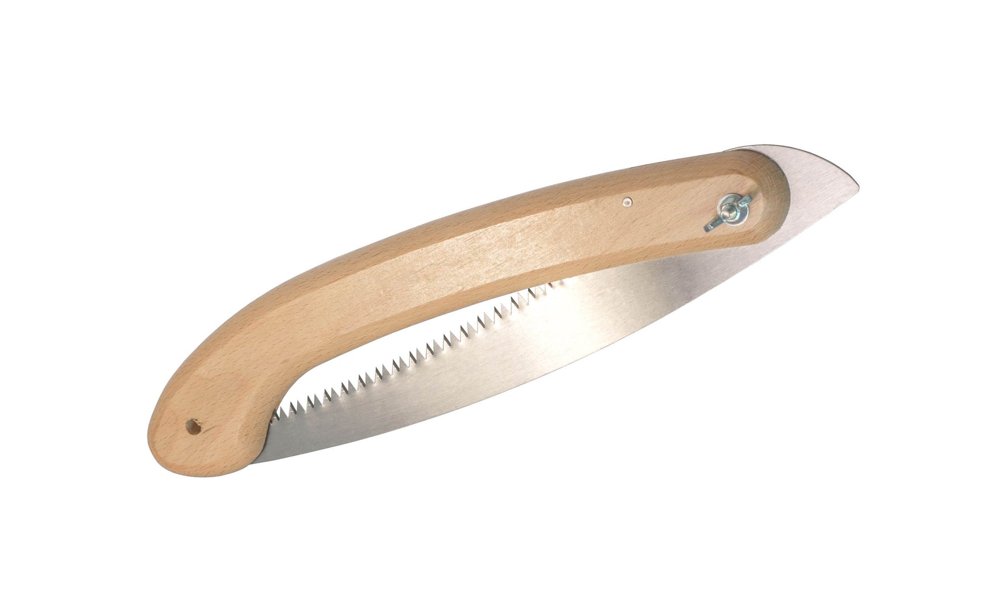 Made in Japan · Crosscut Teeth: 7 TPI ~ Very coarse cutting outdoor saw ~ Foldable blade ~ Overall Saw Length: 21" ~ Hardwood handle ~ A very coarse Japanese pull-saw for use in the garden & the outdoors ~ The saw blade also has a special curve which allows you to saw branches high above you with ease