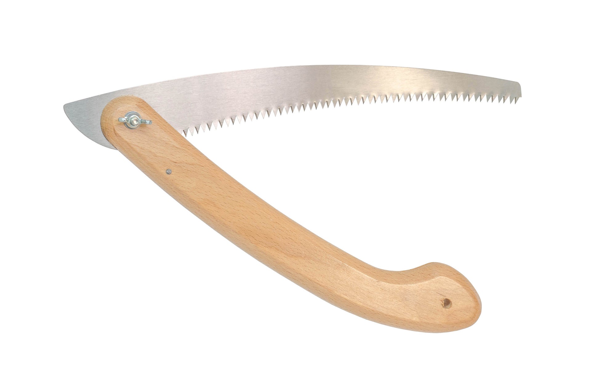 Made in Japan · Crosscut Teeth: 7 TPI ~ Very coarse cutting outdoor saw ~ Foldable blade ~ Overall Saw Length: 21" ~ Hardwood handle ~ A very coarse Japanese pull-saw for use in the garden & the outdoors ~ The saw blade also has a special curve which allows you to saw branches high above you with ease