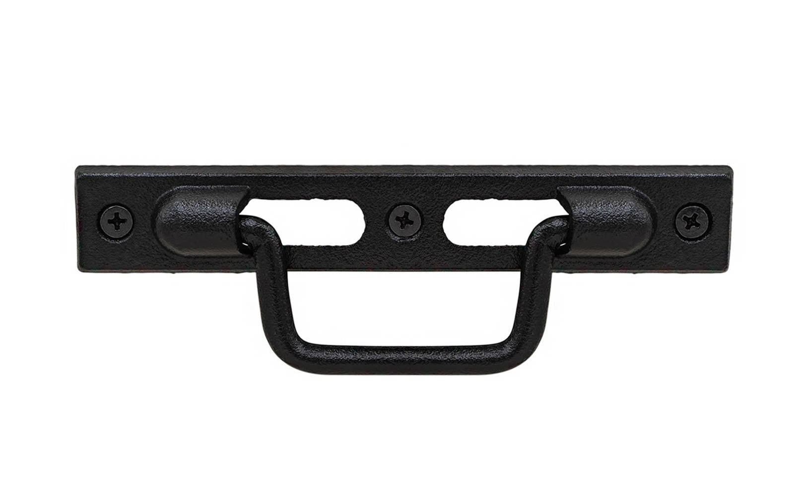 A rustic-looking "Mission-style" cast iron drop pull. Made of cast iron material, this bin pull is thick & stout. Drop pull D-handle allows for many different uses, including use on trunks. Great for drawers, cabinets, furniture. 5-1/2" on Centers - Drawer Pull. Cast Iron D-Handle Pull. Cast Iron Mission Pull Handle