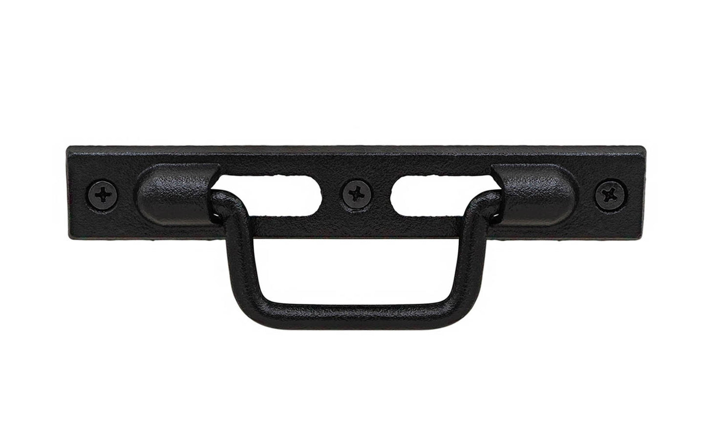 A rustic-looking "Mission-style" cast iron drop pull. Made of cast iron material, this bin pull is thick & stout. Drop pull D-handle allows for many different uses, including use on trunks. Great for drawers, cabinets, furniture. 5-1/2" on Centers - Drawer Pull. Cast Iron D-Handle Pull. Cast Iron Mission Pull Handle