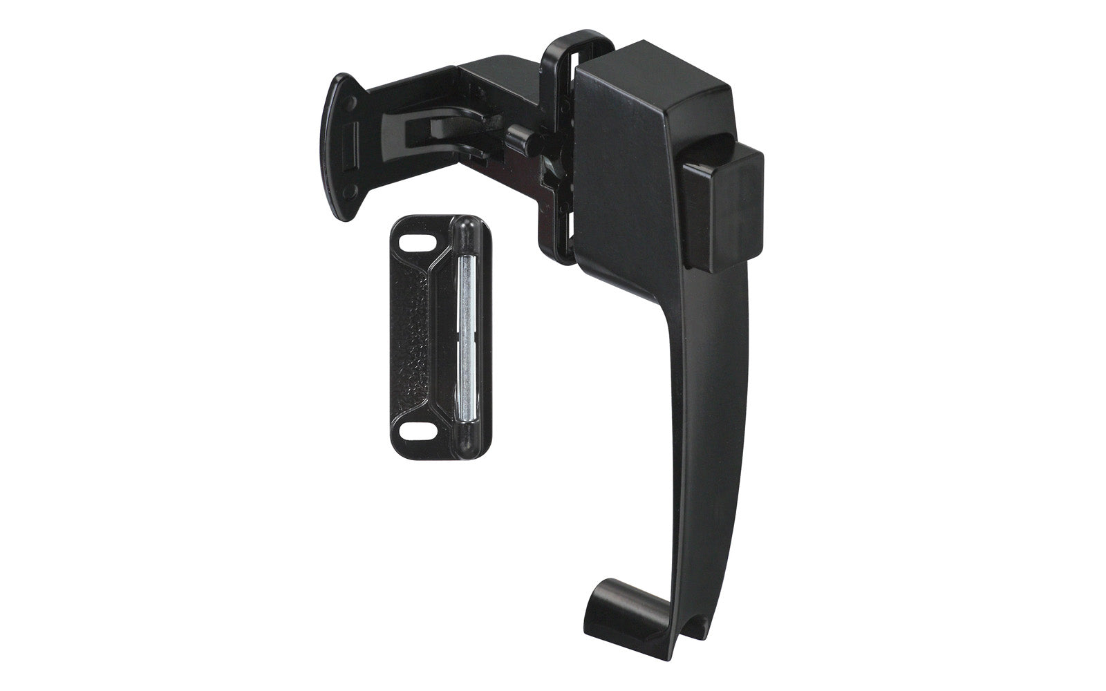This Black Finish Push Button Latch is designed for wood or metal screen & storm doors 1-3/4