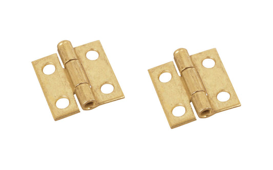 1" Brass-Plated Loose-Pin Narrow Hinges - 2 Pack. 1" high x 1" wide. Made of cold-rolled steel with brass plating. Surface mount. Removable pin hinges. Sold as a pair of hinges. National Hardware Model No. N141-622. 038613141629