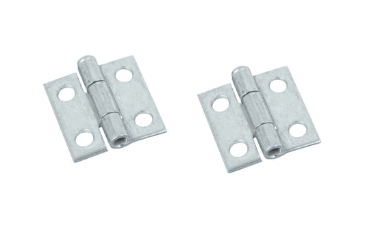 1" Zinc-Plated Loose-Pin Narrow Hinges - 2 Pack. 1" high x 1" wide. Made of cold-rolled steel with zinc plating. Surface mount. Removable pin hinges. Sold as a pair of hinges. National Hardware Model No. N141-606. 038613141605